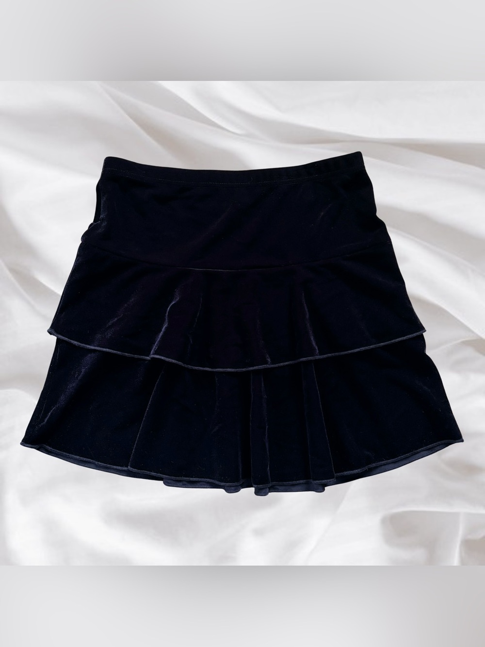 Black Velvet Tiered Mini Skirt